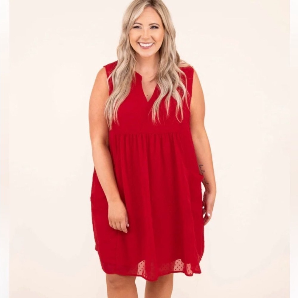 Jodfil Swiss Dot Front Pocket Sleeveless Dress 1x